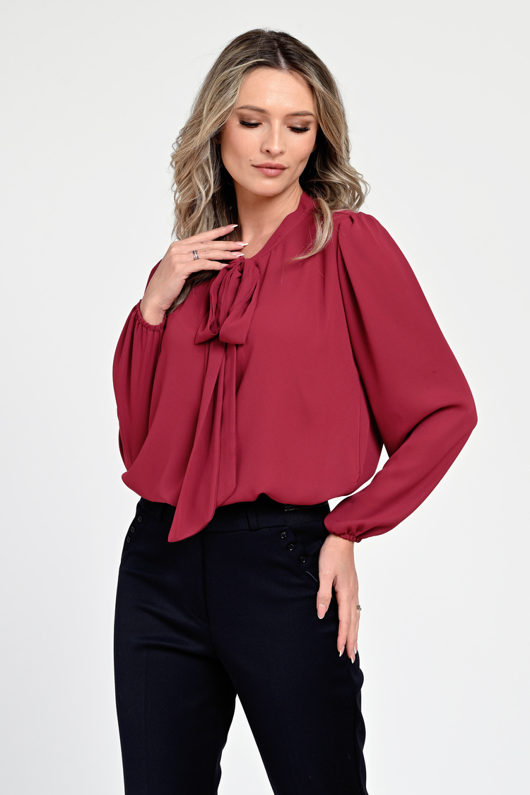 Bluza Dama, Rosu burgundy, Eleganta, cu Funda V306